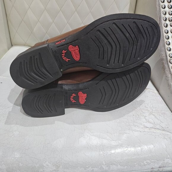 Justin Womens Brown Leather Western Boots With Embroidered Design Size 9 B Durab - Picture 10 of 11